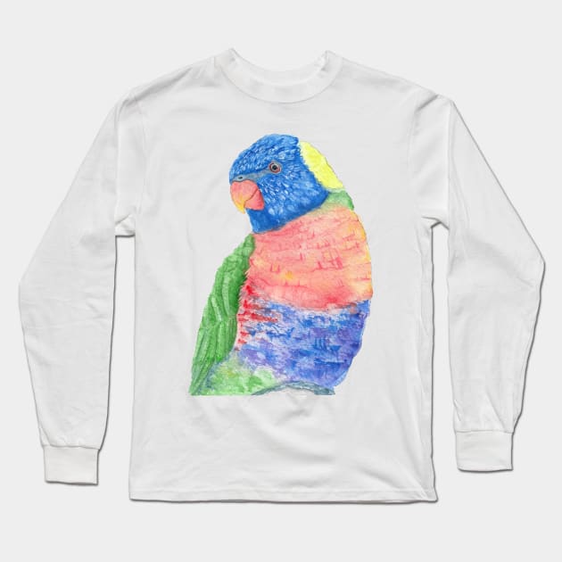 Watercolor rainbow lorikeet parrot watercolor portrait Long Sleeve T-Shirt by Oranjade0122